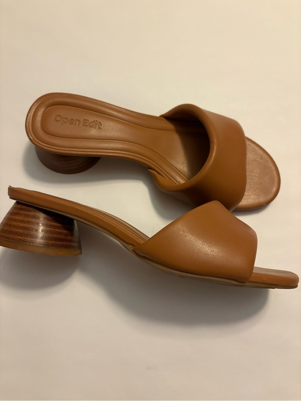 Open Edit Women's Cognac Slide Sandals with Low Block Heel